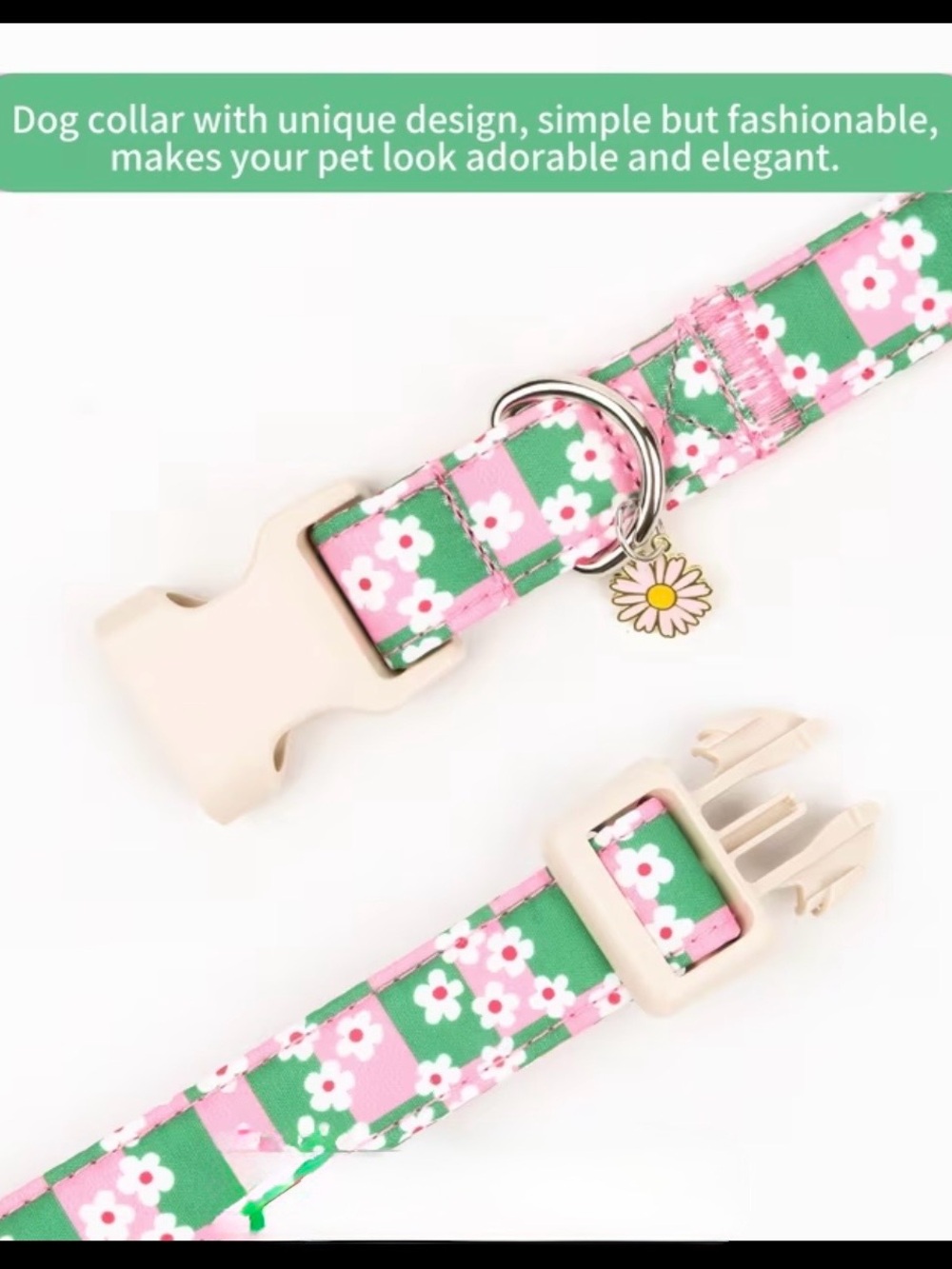 Pink & Green Floral Dog Collar. Size Medium. Adjustable, soft, lightweight. - Picture 2 of 6